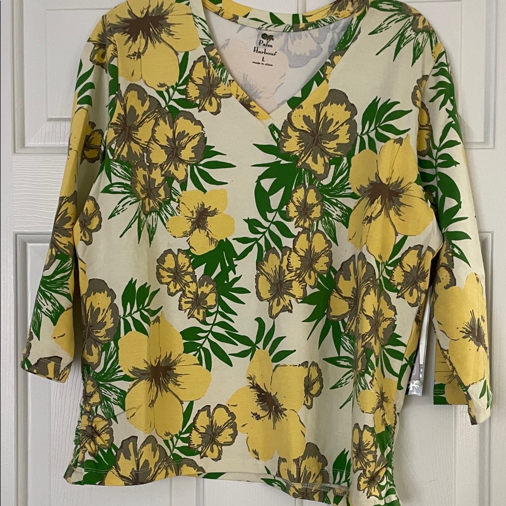 Floral V-Neck Top - Yellow and Green